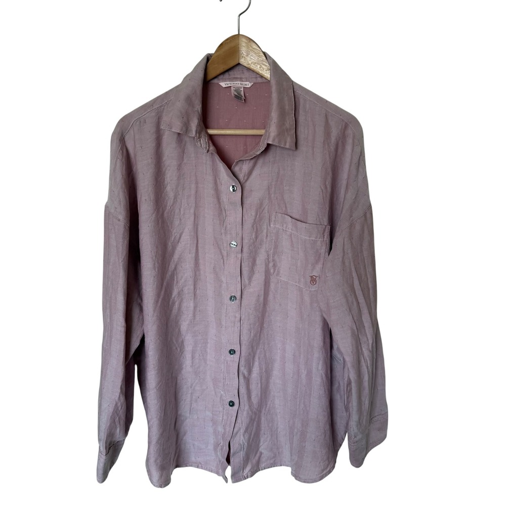 Victoria's Secret Button Down Shirt Women Medium Pink Exc. Long Sleeve Oversized